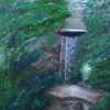 Oil Painting of Bird Bath with Red Bird